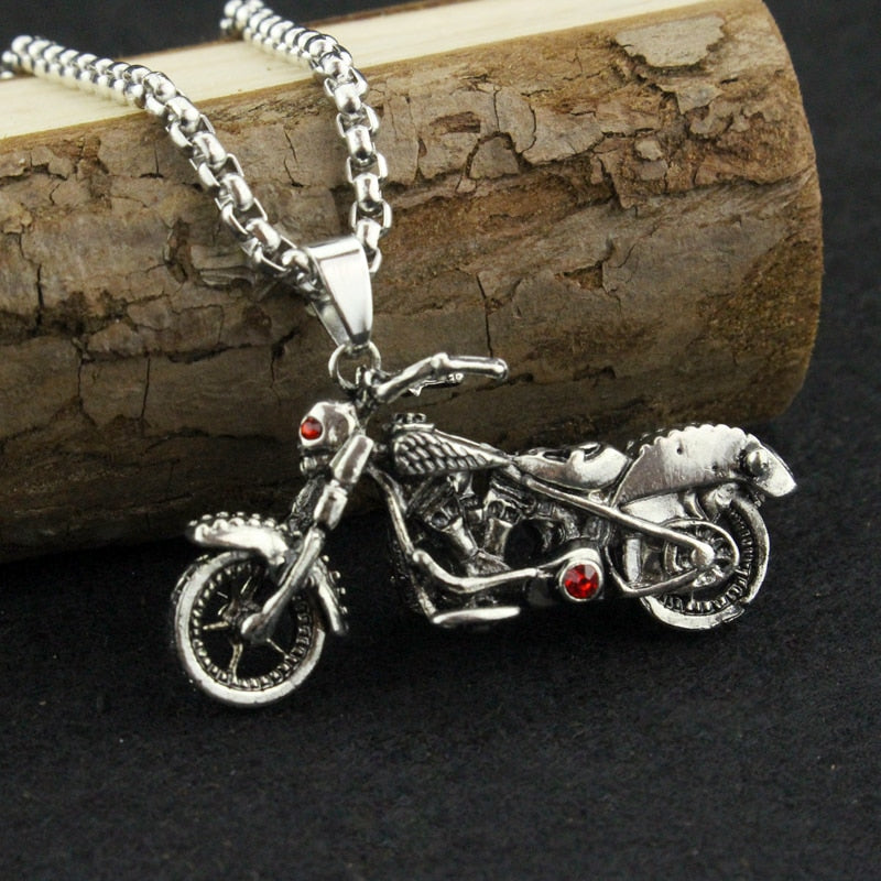 Motorcycle necklace  with micro skulls