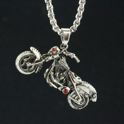 Motorcycle Pendant Necklace Skeleton Charm Vintage Gothic Ghost Rider