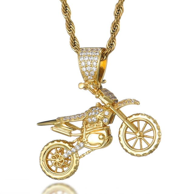 CZ Cubic Zircon  Motorcycle Pendants & Necklaces For Men