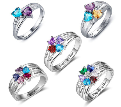 Examples of the Custom Silver Rings that can be engraved and have birth stones added