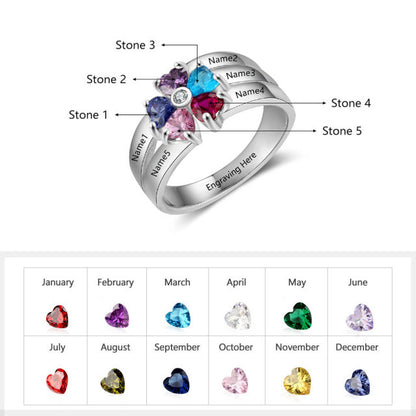 Custom Gold ring with 5 custom engraving and choice of 5 birth stones
