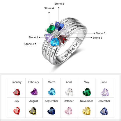 Custom Gold ring with 6 custom engraving and choice of 6 birth stones