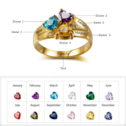 Custom Gold ring with custom engraving and choice of birth stones