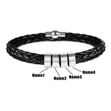 Load image into Gallery viewer, Personalized Mens Braided Genuine Leather and Stainless Steel Bracelet Custom Name Charms