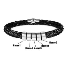 Load image into Gallery viewer, Personalized Mens Braided Genuine Leather and Stainless Steel Bracelet Custom Name Charms