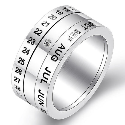 Number and Month Stainless Steel Calendar Rotatable Ring