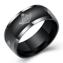 Load image into Gallery viewer, Titanium Steel Masonic Black Ring with Stainless Steel Trim