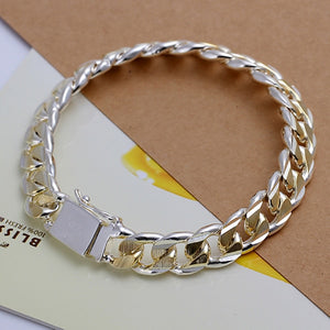 Exquisite 925 Sterling Silver 10mm Width 20cm Thick Silver Bracelet