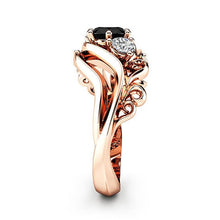 Load image into Gallery viewer, Entanglement Unique Black Stone Twisted Band Rose Gold Color Ring