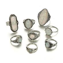 Load image into Gallery viewer, Vintage Antique Silver Color with Colorful Opal Ring Set