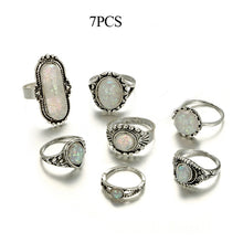 Load image into Gallery viewer, Vintage Antique Silver Color with Colorful Opal Ring Set