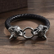 Load image into Gallery viewer, Leather Biting Wolf Bracelet