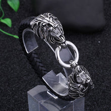 Load image into Gallery viewer, Leather Biting Wolf Bracelet