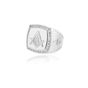 New Arrival Bling CZ Crystal Men Rings With Freemason Masonic Free Mason Signet 316L Stainless Steel Gold Color Jewelry For Men