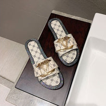 Load image into Gallery viewer, Luxury Metal Button Letter Flat Sandals