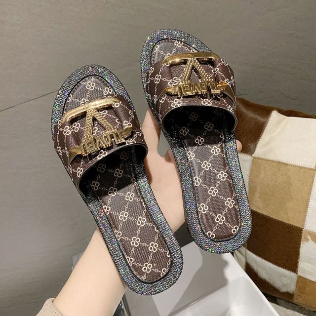 Open Toe Sandal with letters LV for Love. I love you across top