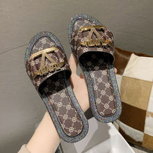 Load image into Gallery viewer, Open Toe Sandal with letters LV for Love. I love you across top