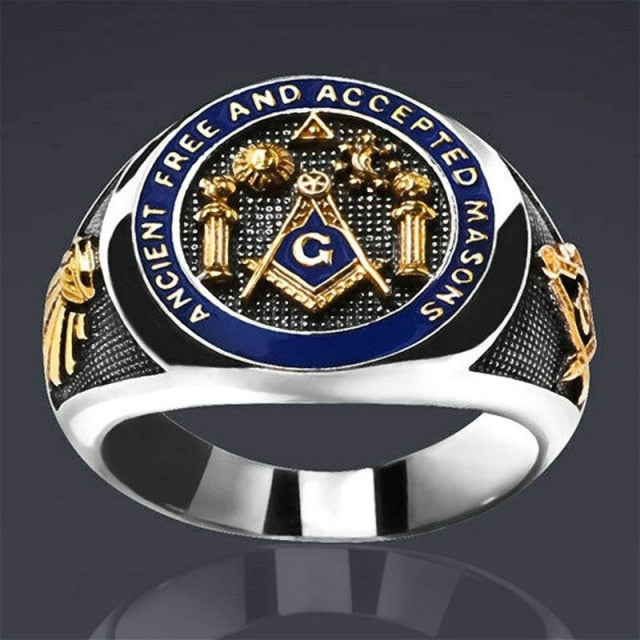 Vintage Blue Oil Drop Golden Masonic Ring