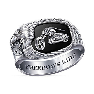 Gold/Silver Freedom's Ride Cowboy Motorcycle Eagle Wings  & Stars Ring