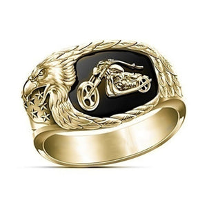 Gold/Silver Freedom's Ride Cowboy Motorcycle Eagle Wings  & Stars Ring