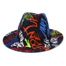 Load image into Gallery viewer, Tie-dye fedora graffiti letters monochrome fedora hat with painted felt