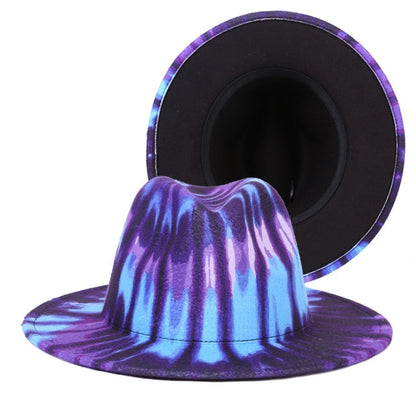 Tie-dye fedora graffiti letters monochrome fedora hat with painted felt