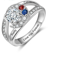 Load image into Gallery viewer, Personalized Stone Birthstone Moon Rings with Inlaid Jewel