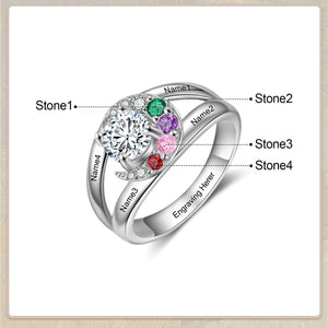 Personalized Stone Birthstone Moon Rings with Inlaid Jewel
