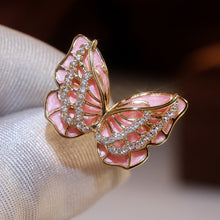 Load image into Gallery viewer, Elegant White and Pink Enamel Butterfly Rings