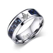 Load image into Gallery viewer, Kemstone Fashion 8MM Stainless Steel Laser Dad/Fish/Lucky Tree/Masonic Blue Black Carbon Fiber Men Ring Jewelry Gift