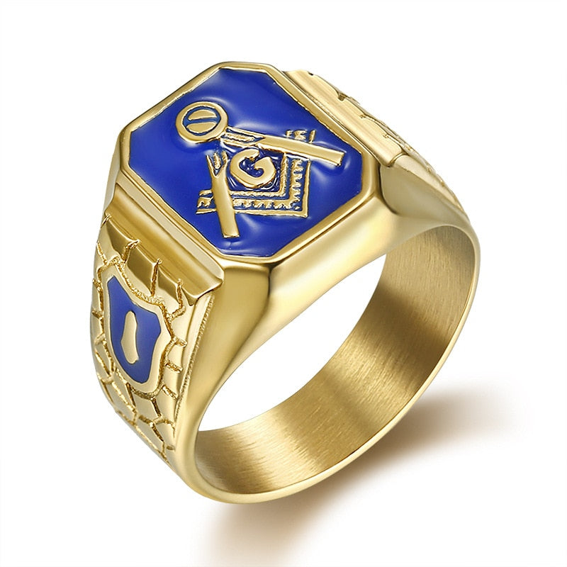Blue Enamel Masonic Rings Stainless Steel Gold Masonic Rings 8 to 14 size